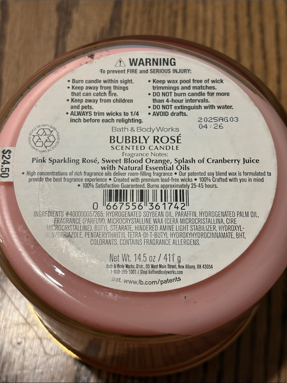 Bath & Body Works Bubbly Rosé Scented Candle - Pink & Gold - Picture 4 of 4